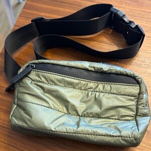 Hi Love Puffer Crossbody Fanny Pack Belt Bag - Shimmer Olive Green